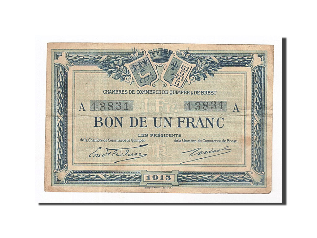 France, Quimper et Brest, 1 Franc, 1915, TTB, Pirot:104-2