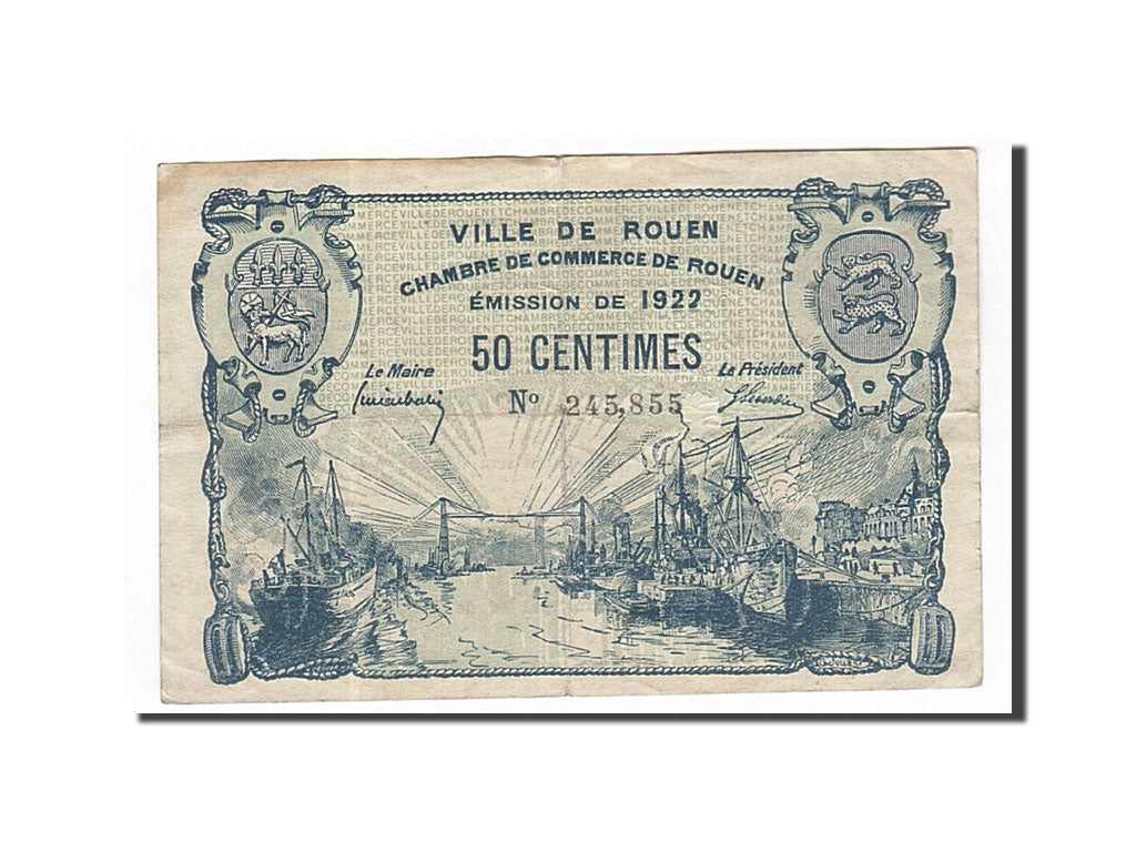 Banconote, Pirot:110-64, BB, Rouen, 50 Centimes, 1922, Francia