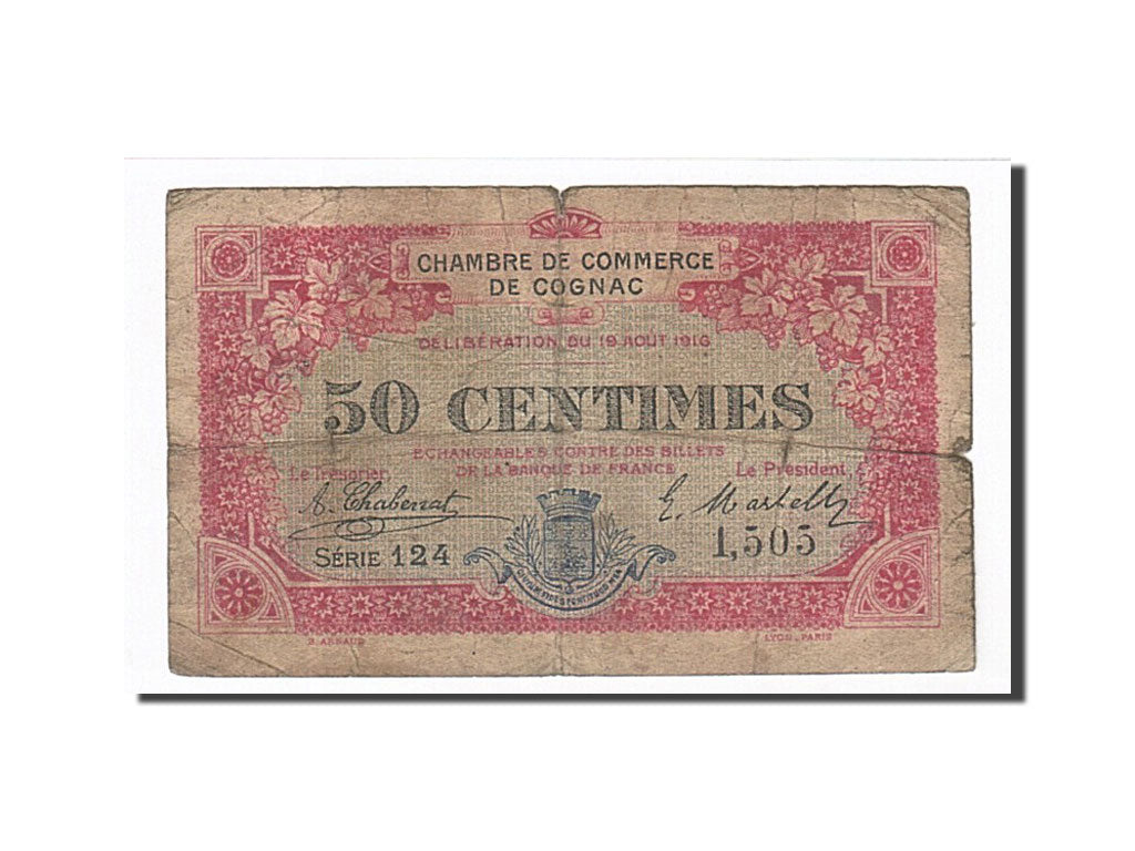 Banknote, Pirot:49-1, 50 Centimes, 1916, France, F(12-15), Cognac