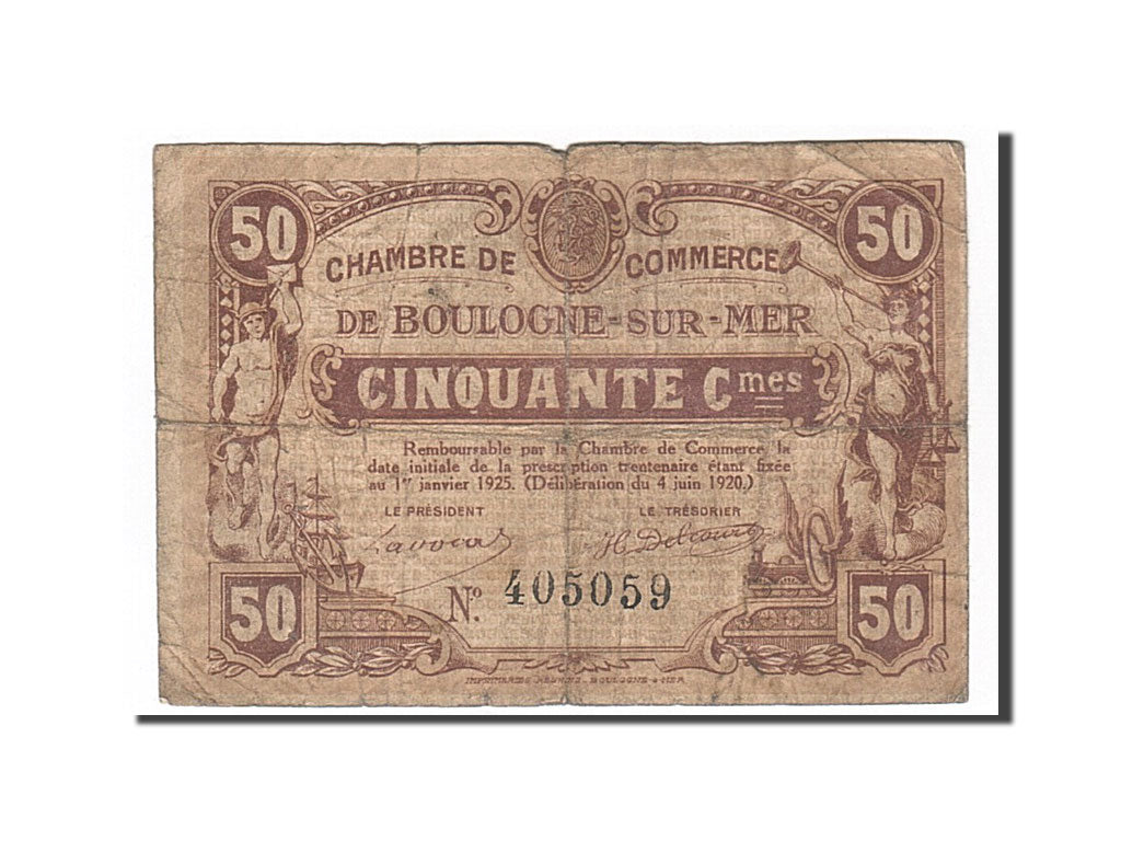 Billete, 50 Centimes, Pirot:31-29, 1920, Francia, RC+, Boulogne-sur-Mer