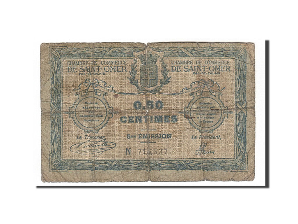 Banknote, Pirot:115-7, 50 Centimes, 1914, France, VG(8-10), Saint-Omer