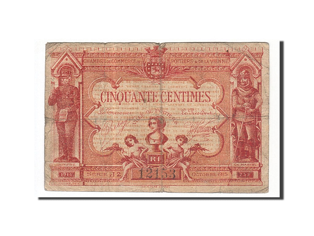 Banknote, Pirot:101-8, 50 Centimes, 1917, France, VF(20-25), Poitiers