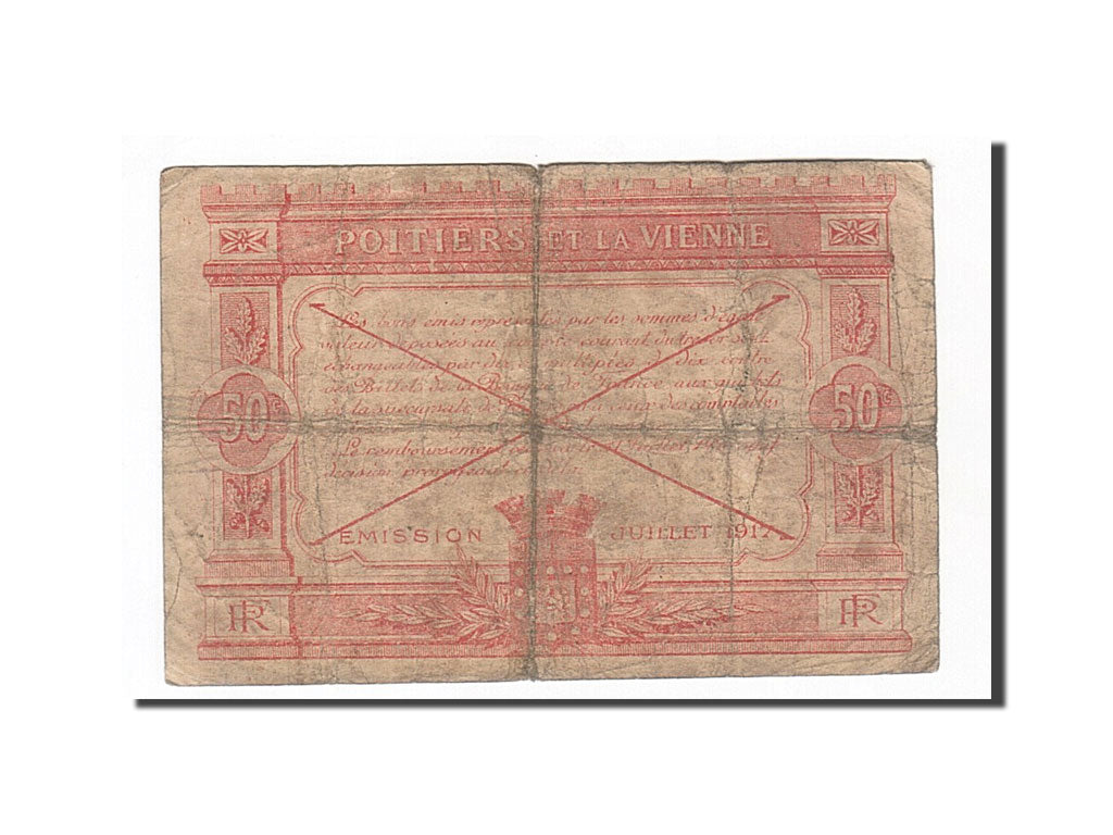 Banknote, Pirot:101-8, 50 Centimes, 1917, France, VF(20-25), Poitiers