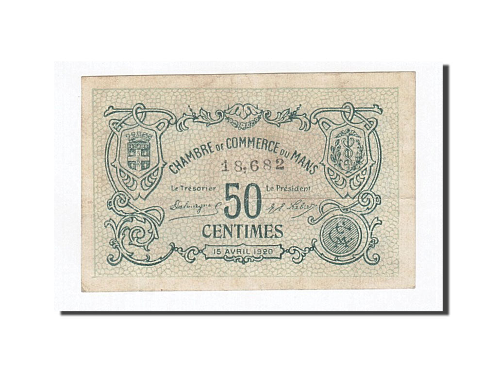 France, Le Mans, 50 Centimes, 1920, AU(50-53), Pirot:69-16