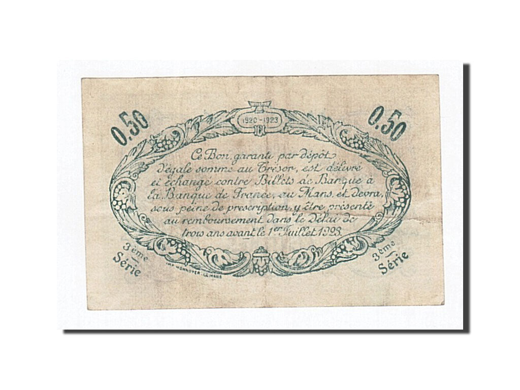 France, Le Mans, 50 Centimes, 1920, AU(50-53), Pirot:69-16