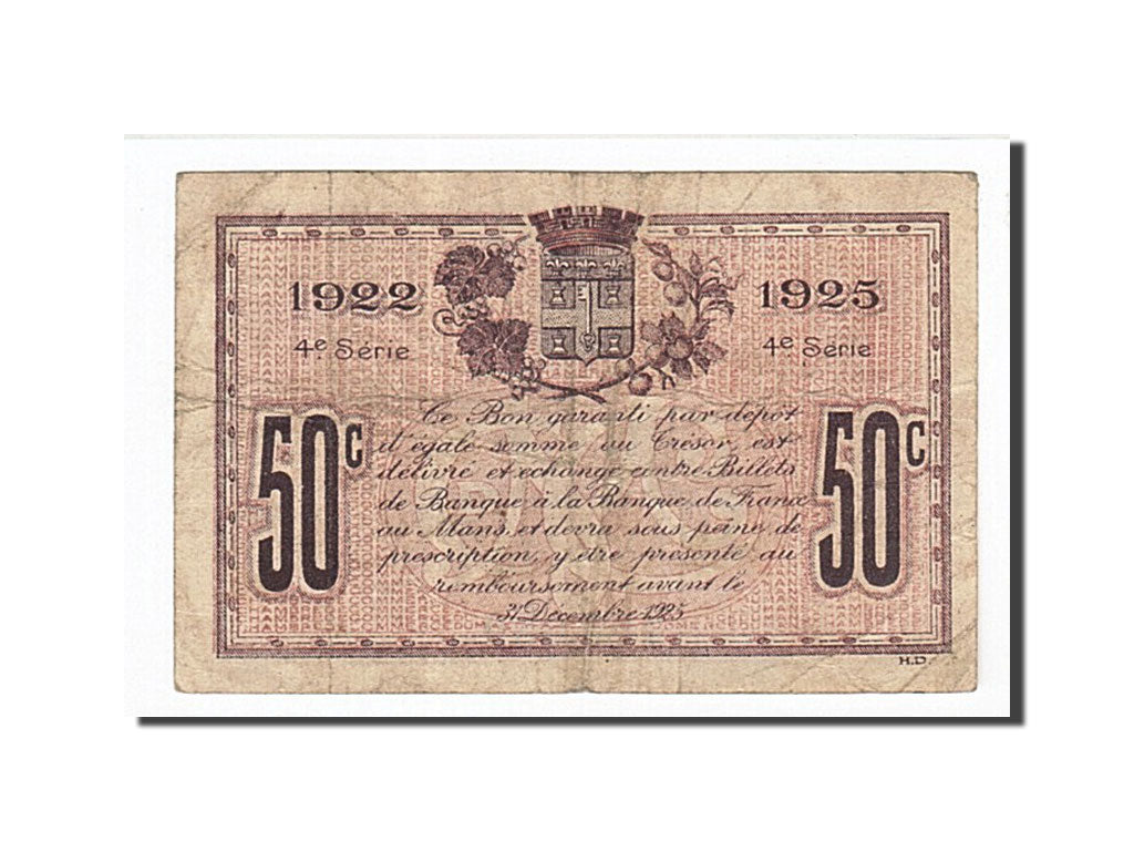Banknote, Pirot:69-23, 50 Centimes, 1922, France, EF(40-45), Le Mans