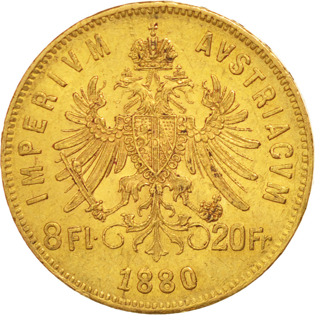 Austria, Franz Joseph I, 8 Florins-20 Francs, 1880, AU(50-53), Gold, KM:2269