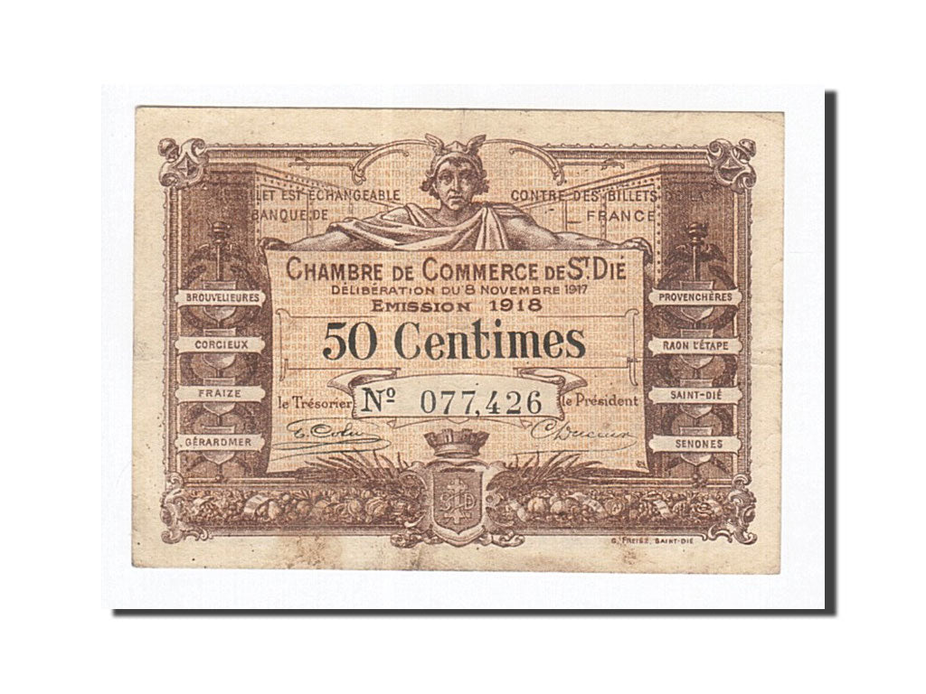 Banknote, Pirot:112-10, 50 Centimes, 1917, France, VF(30-35), Saint-Dié