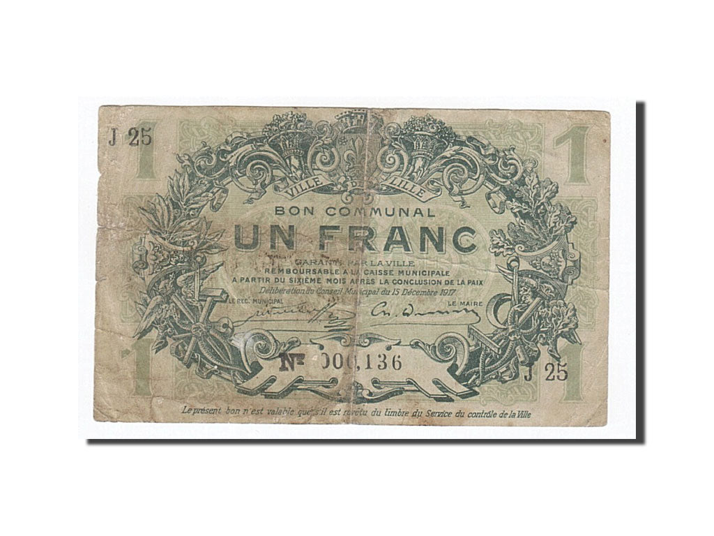 Banknote, Pirot:59-1636, 1 Franc, 1917, France, VF(20-25), Lille