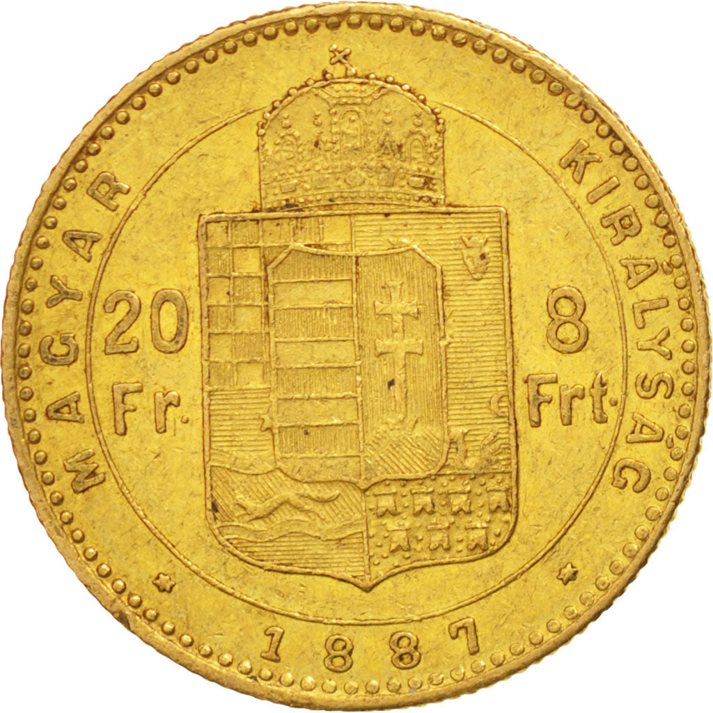 Ungarn, Franz Joseph I, 8 Forint 20 Francs, 1887, Kormoczbanya, EF(40-45), Gold