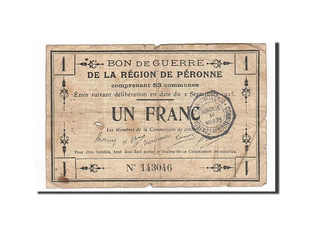 France, Peronne, 1 Franc, 1915, VF(20-25), Pirot:80-414