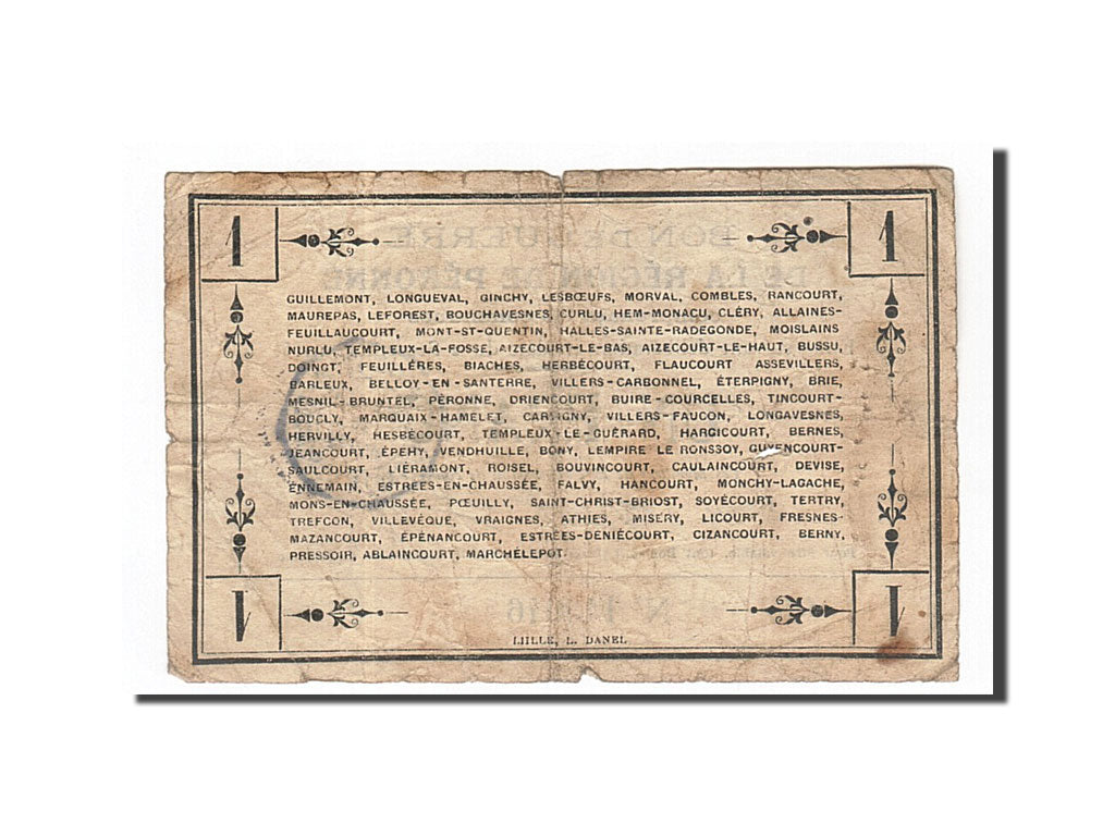France, Peronne, 1 Franc, 1915, VF(20-25), Pirot:80-414