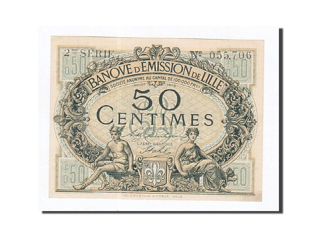 Banknote, Pirot:59-1599, 50 Centimes, 1915, France, UNC(63), Lille