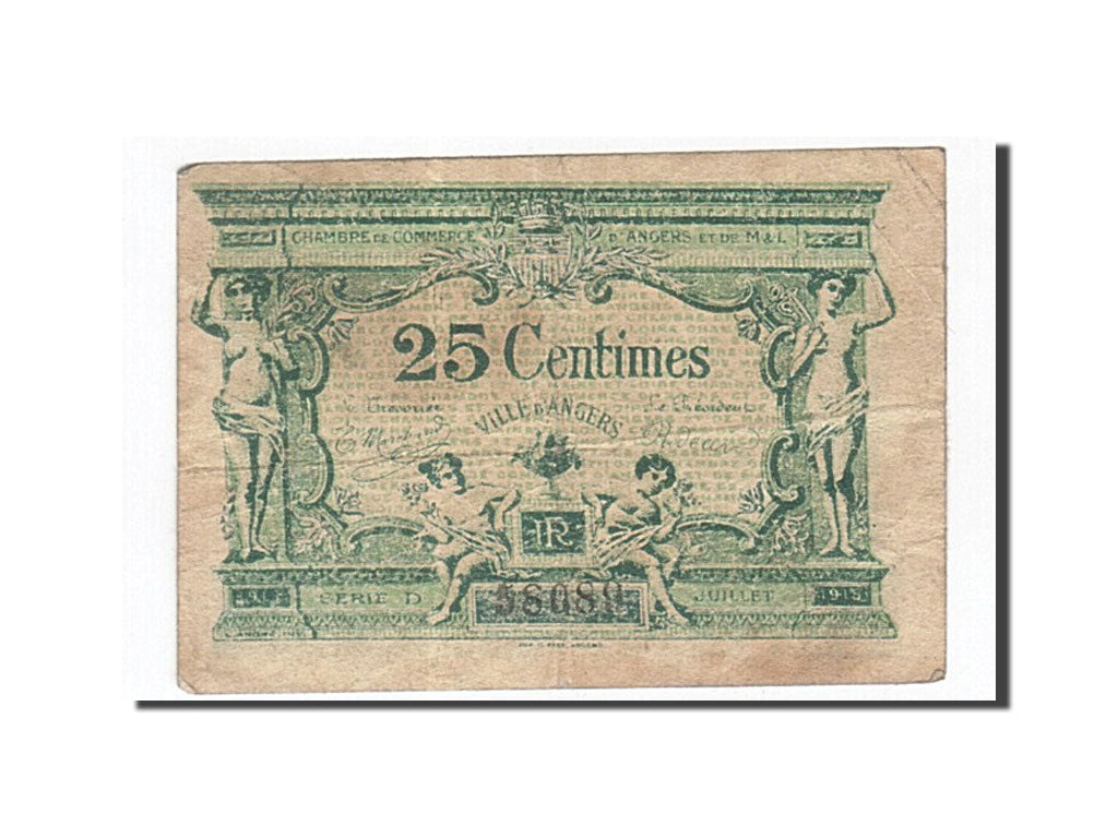 Geldschein, Frankreich, Angers, 25 Centimes, 1917, S+, Pirot:8-4