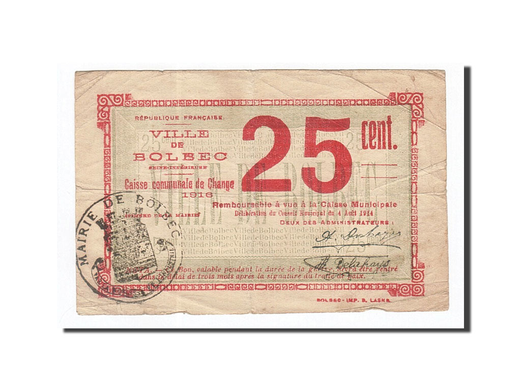 France, Bolbec, 25 Centimes, 1914, TTB, Pirot:76-11