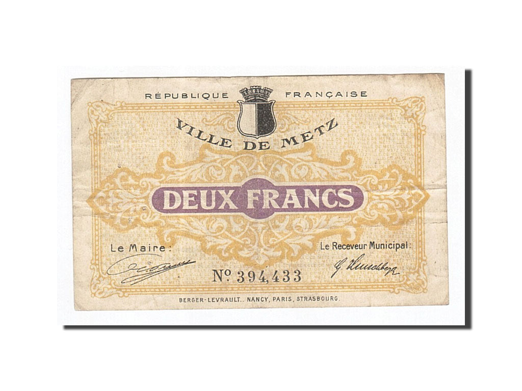 Billet, France, Metz, 2 Francs, 1918, TTB, Pirot:57-16