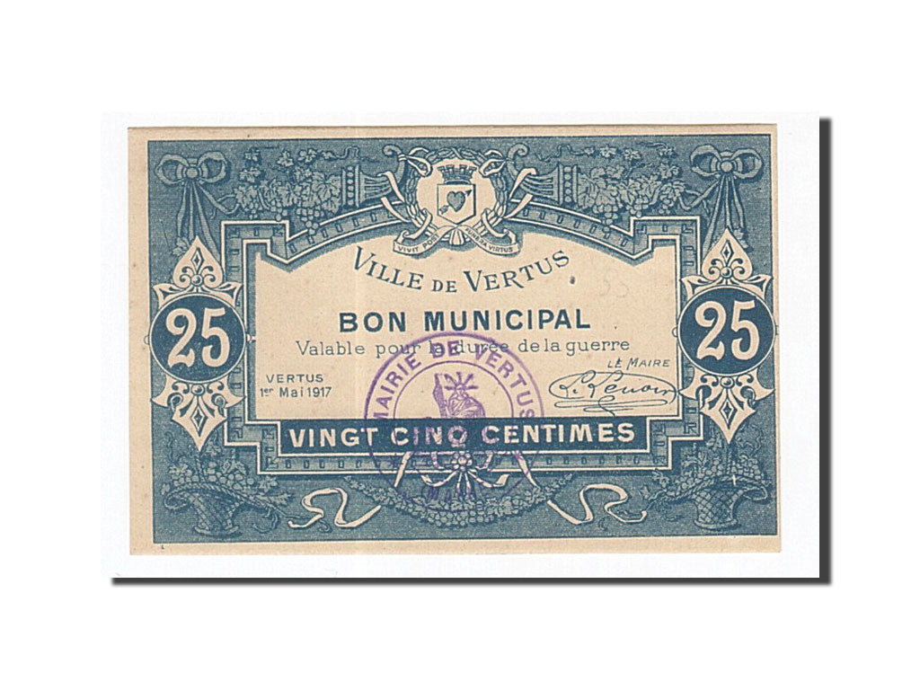 Banknote, Pirot:51-56, 25 Centimes, 1917, France, UNC(63), Vertus