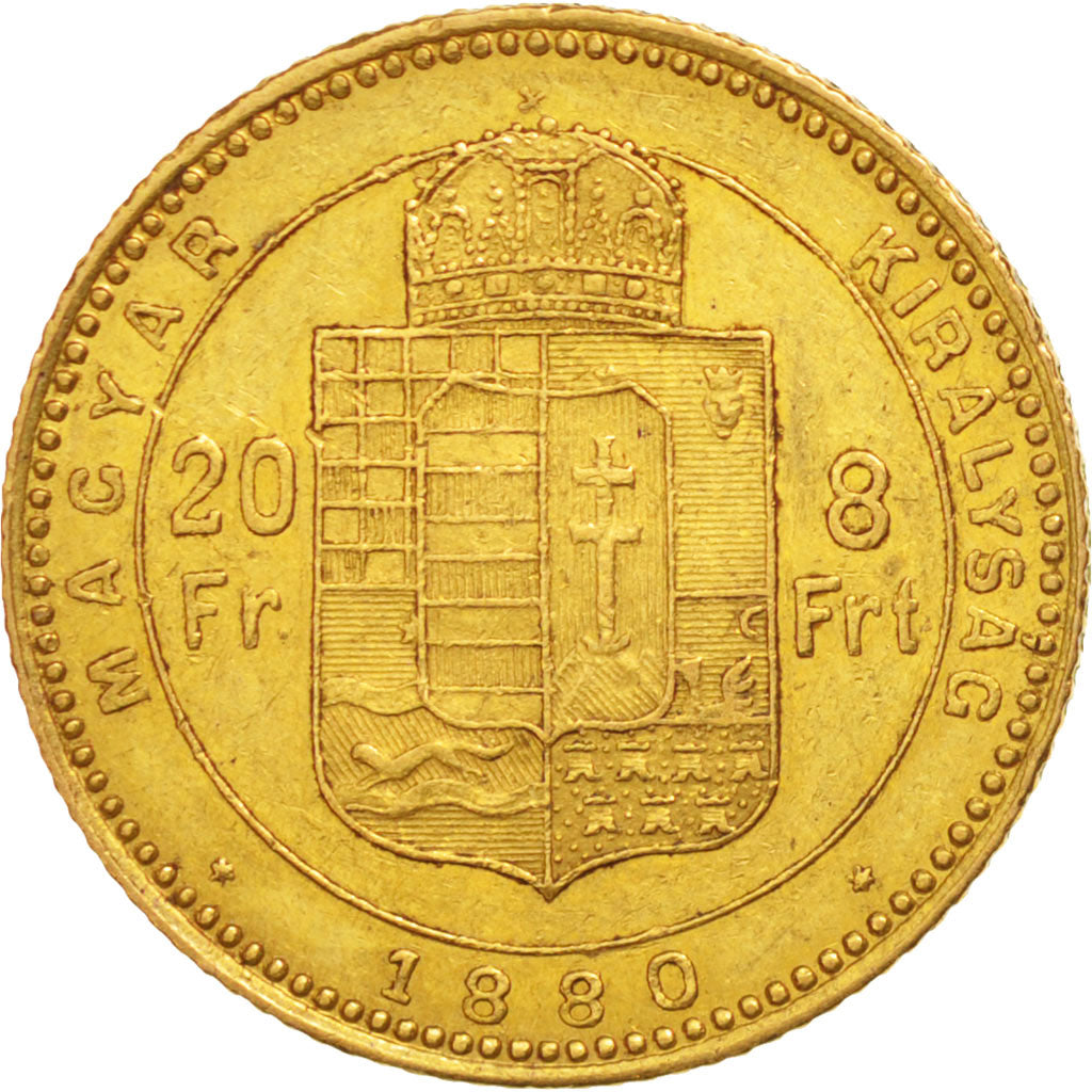 Hungary, Franz Joseph I, 8 Forint 20 Francs, 1880, Kormoczbanya, EF(40-45), Gold