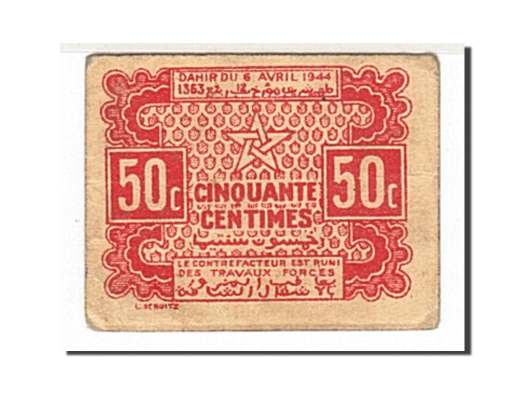 Morocco, 50 Centimes, 1944, 1944-04-06, KM:41, EF(40-45)