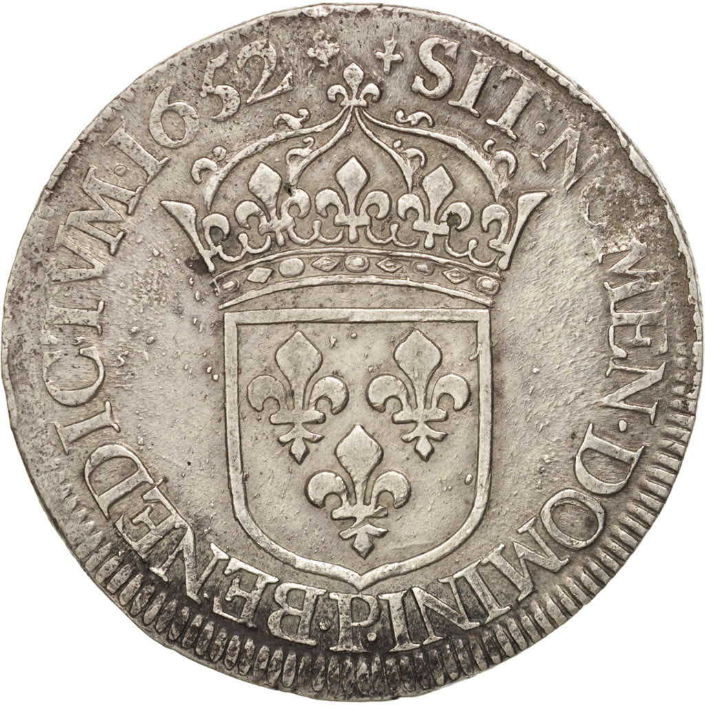 France, Louis XIV, Écu à la mèche longue, Ecu, 1652, Dijon, VF(30-35), Silver