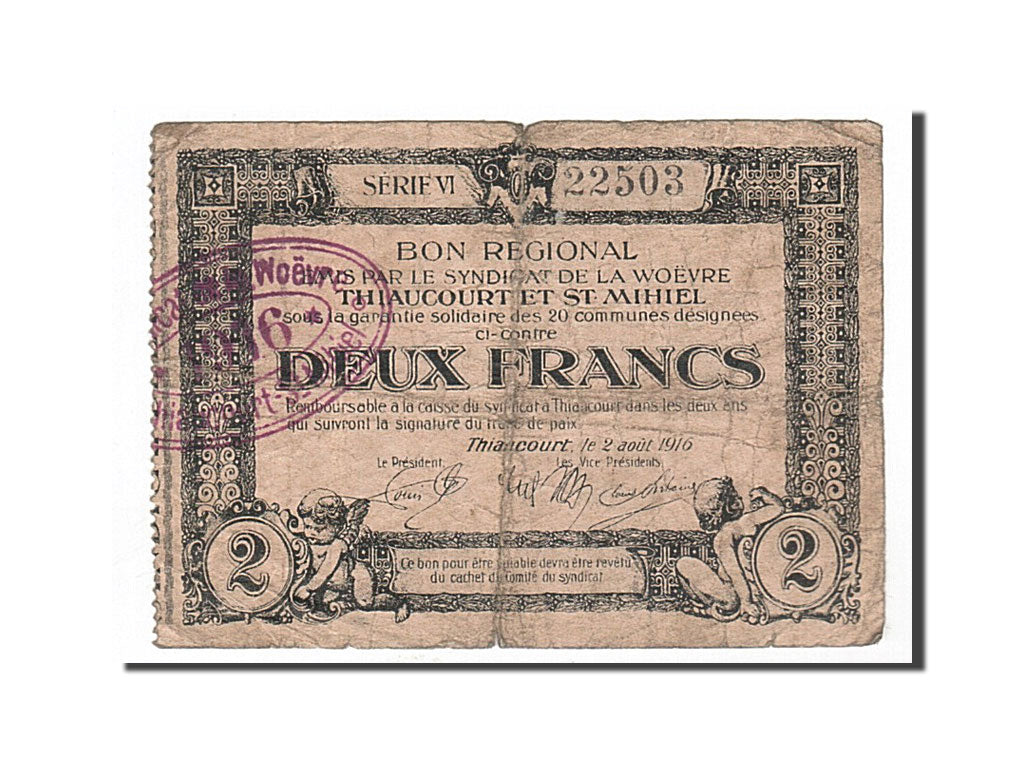 France, Thiaucourt et St-Mihiel, 2 Francs, 1916, F(12-15), Pirot:54-97