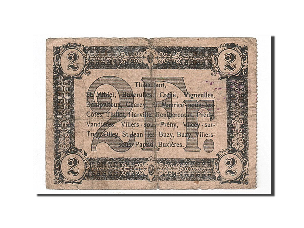 France, Thiaucourt et St-Mihiel, 2 Francs, 1916, F(12-15), Pirot:54-97