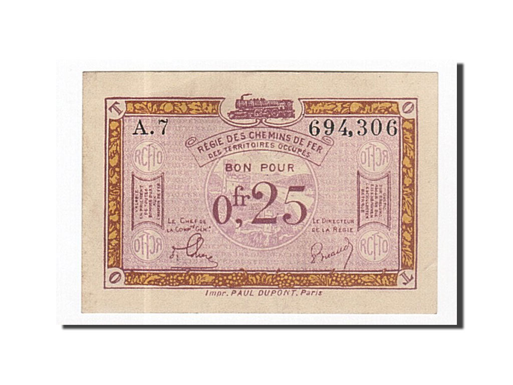 Biljet, Pirot:135-3, 25 Centimes, Frankrijk, SUP, Régie des chemins de Fer
