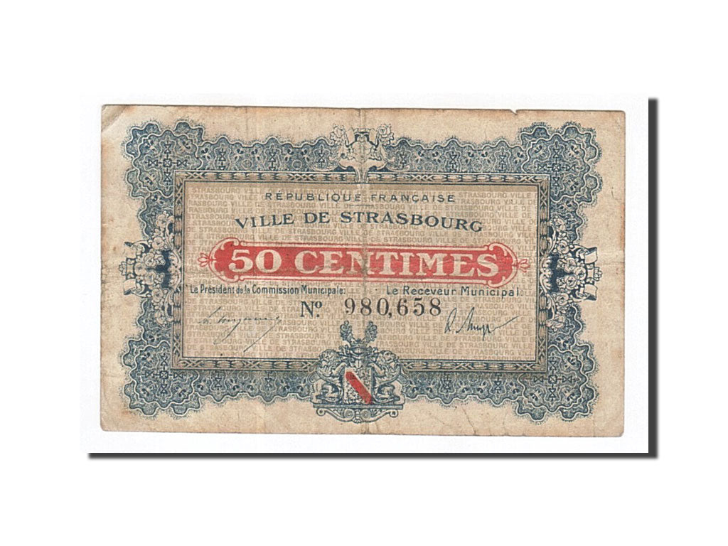 Banknote, Pirot:133-1, 50 Centimes, 1918, France, VF(30-35), Strasbourg