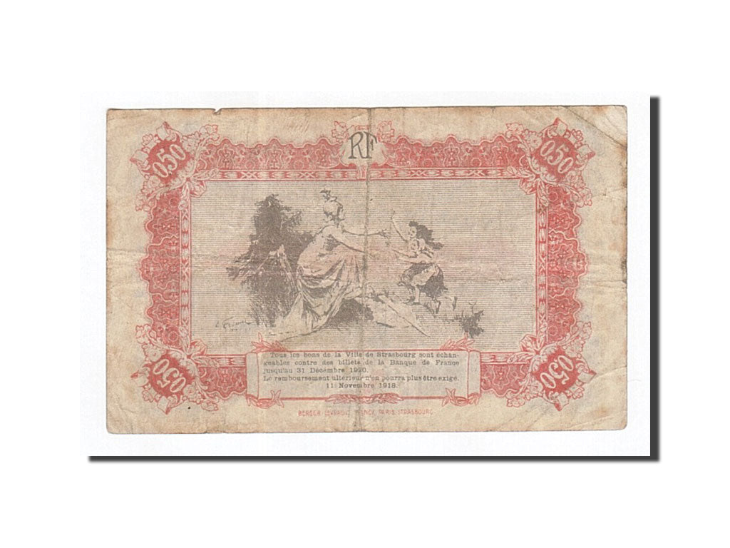 Banknote, Pirot:133-1, 50 Centimes, 1918, France, VF(30-35), Strasbourg