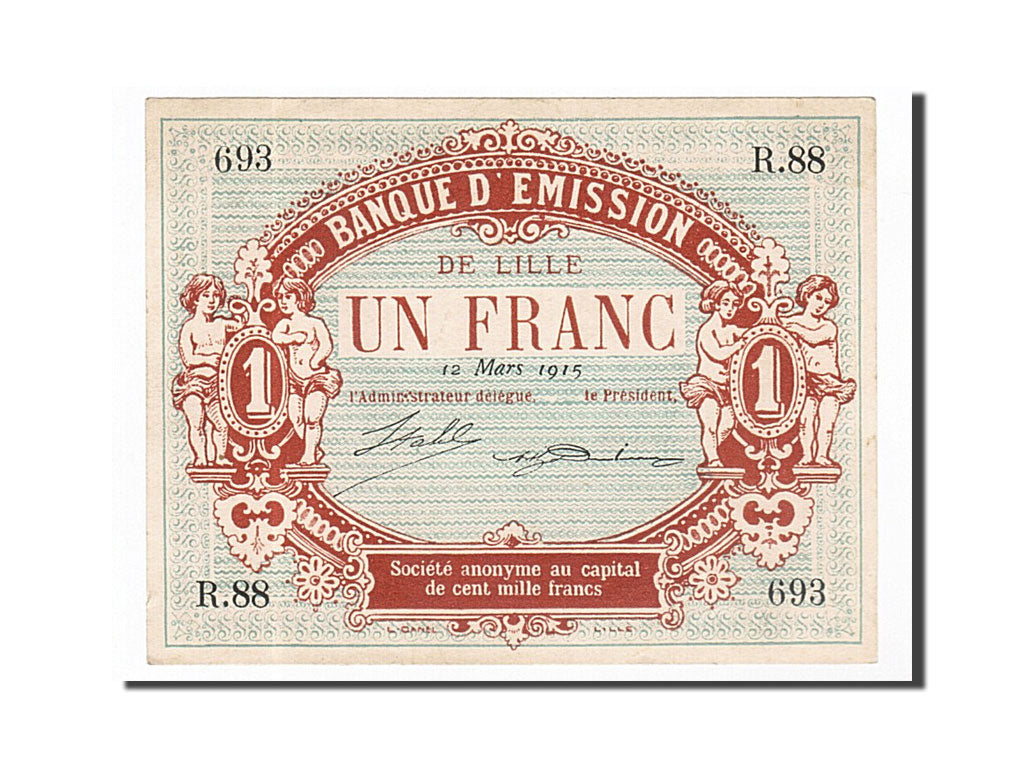 Banknote, Pirot:59-1595, 1 Franc, 1915, France, UNC(60-62), Lille