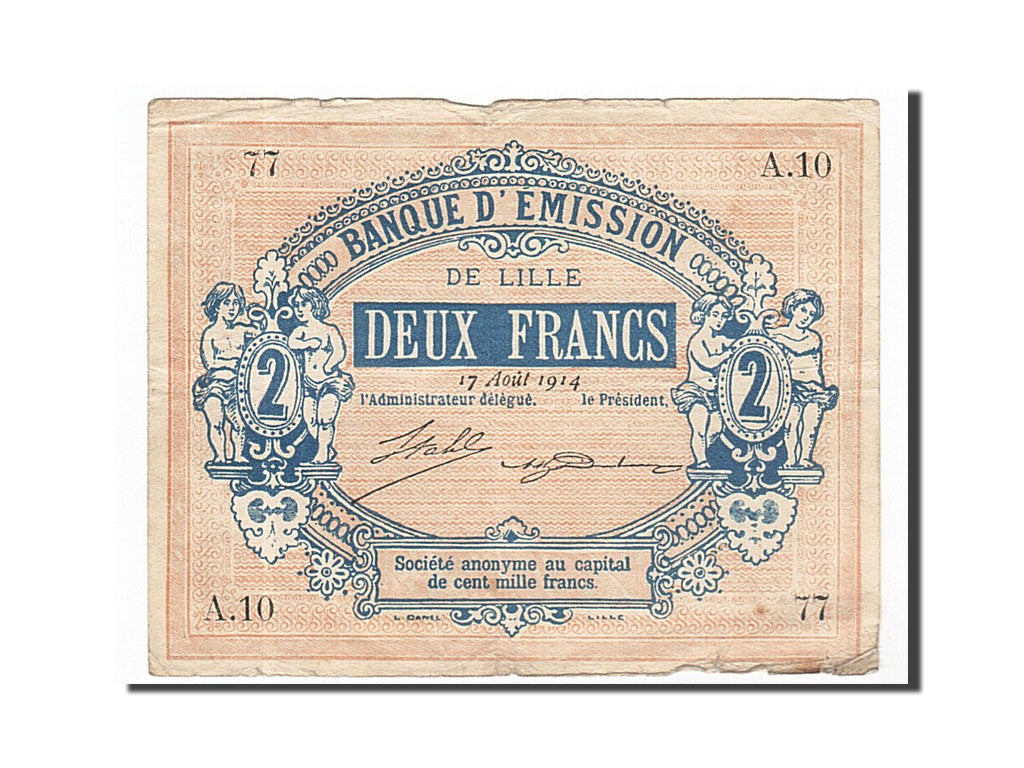 Banknote, Pirot:59-1591, 2 Francs, 1914, France, VF(30-35), Lille