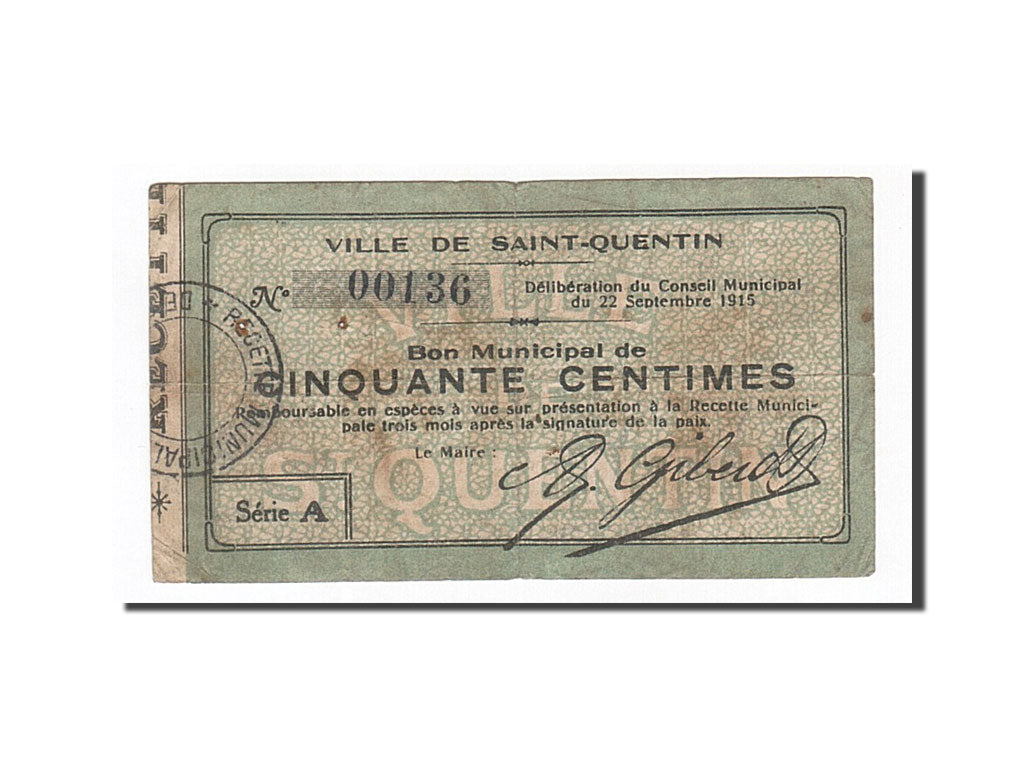 France, Saint-Quentin, 50 Centimes, 1915, VF(30-35), Pirot:02-2040