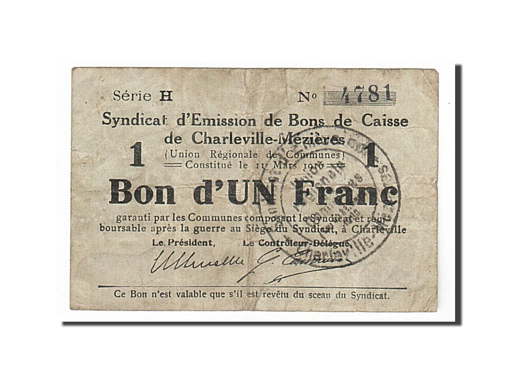 France, Charleville-Mézières, 1 Franc, 1916, VF(30-35), Pirot:08-89
