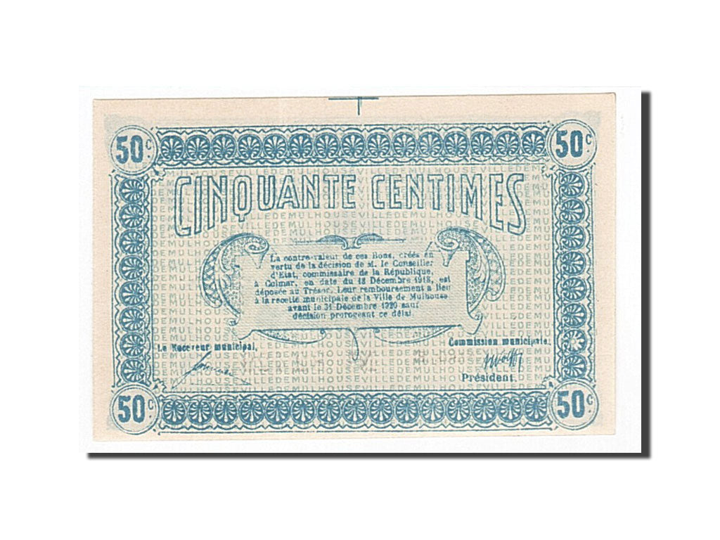 France, Mulhouse, 50 Centimes, 1918, UNC(63), Pirot:132-1