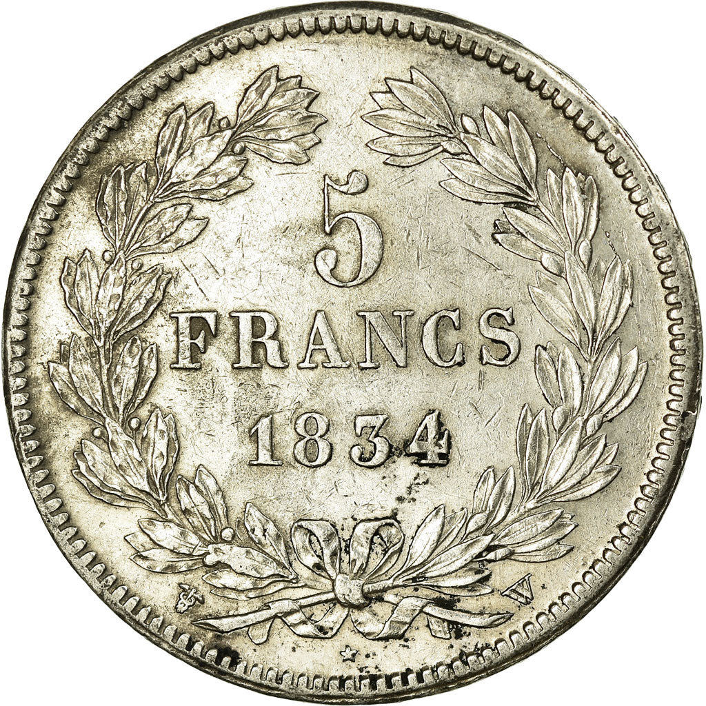 Coin, France, Louis-Philippe, 5 Francs, 1834, Lille, AU(50-53), Silver