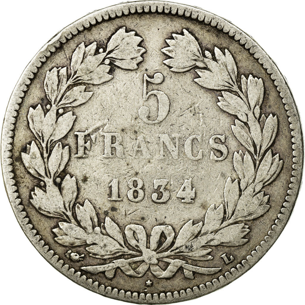 Coin, France, Louis-Philippe, 5 Francs, 1834, Bayonne, VF(20-25), Silver