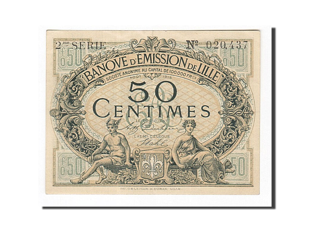 France, Lille, 50 Centimes, 1915, AU(55-58), Pirot:59-1599
