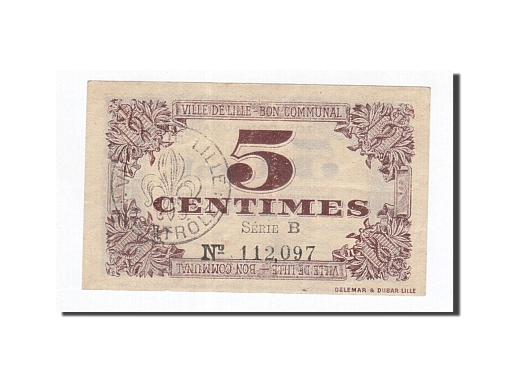Banknote, Pirot:59-1630, 5 Centimes, 1917, France, UNC(63), Lille