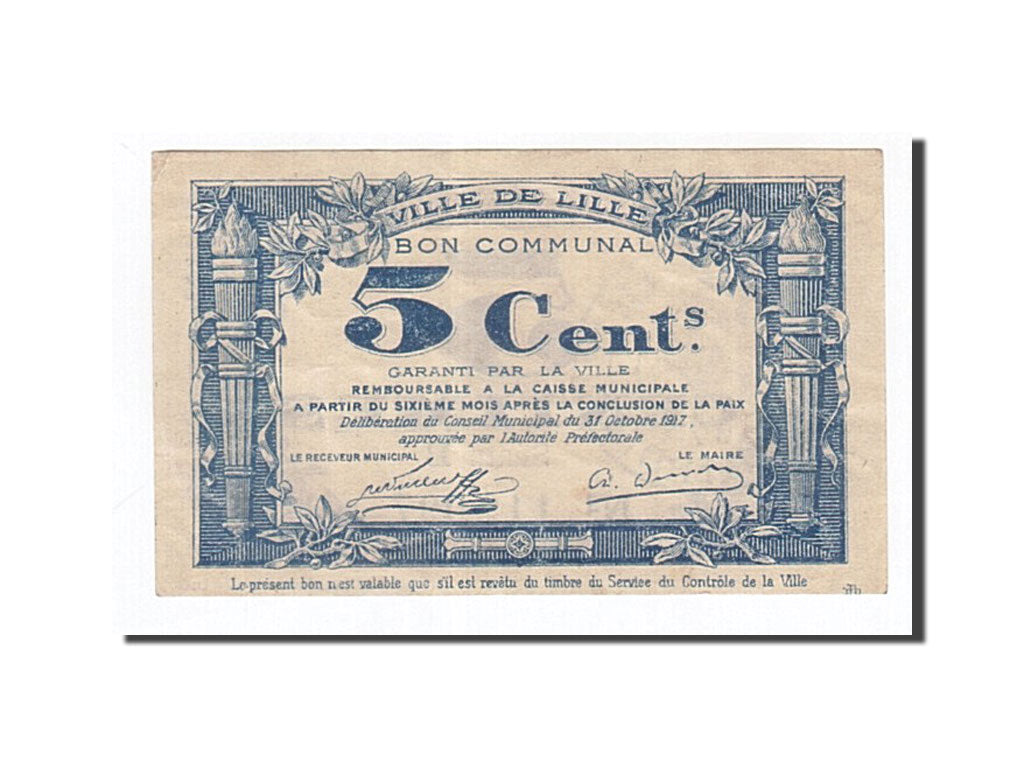 Banknote, Pirot:59-1630, 5 Centimes, 1917, France, UNC(63), Lille