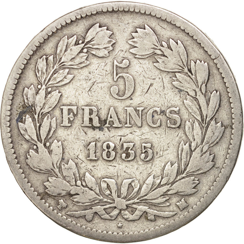 France, Louis-Philippe, 5 Francs, 1835, Marseille, F(12-15), Silver, KM:749.10