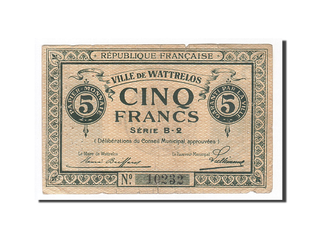 Banconote, Pirot:59-2759, BB, Wattrelos, 5 Francs, Francia