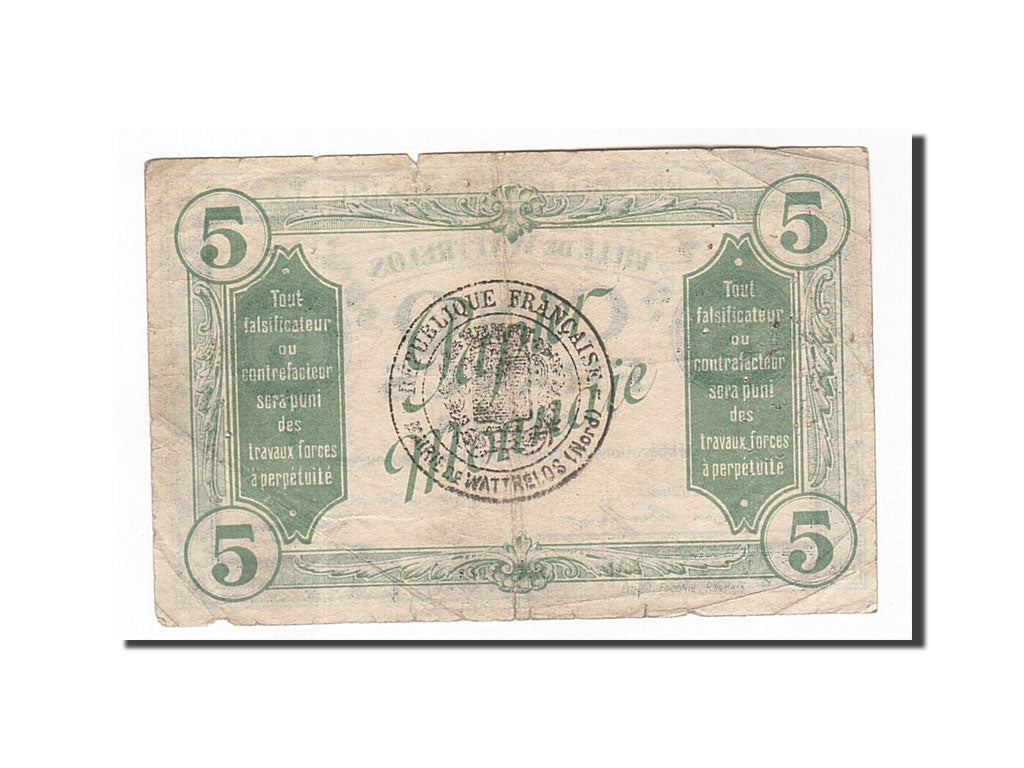 Banconote, Pirot:59-2759, BB, Wattrelos, 5 Francs, Francia