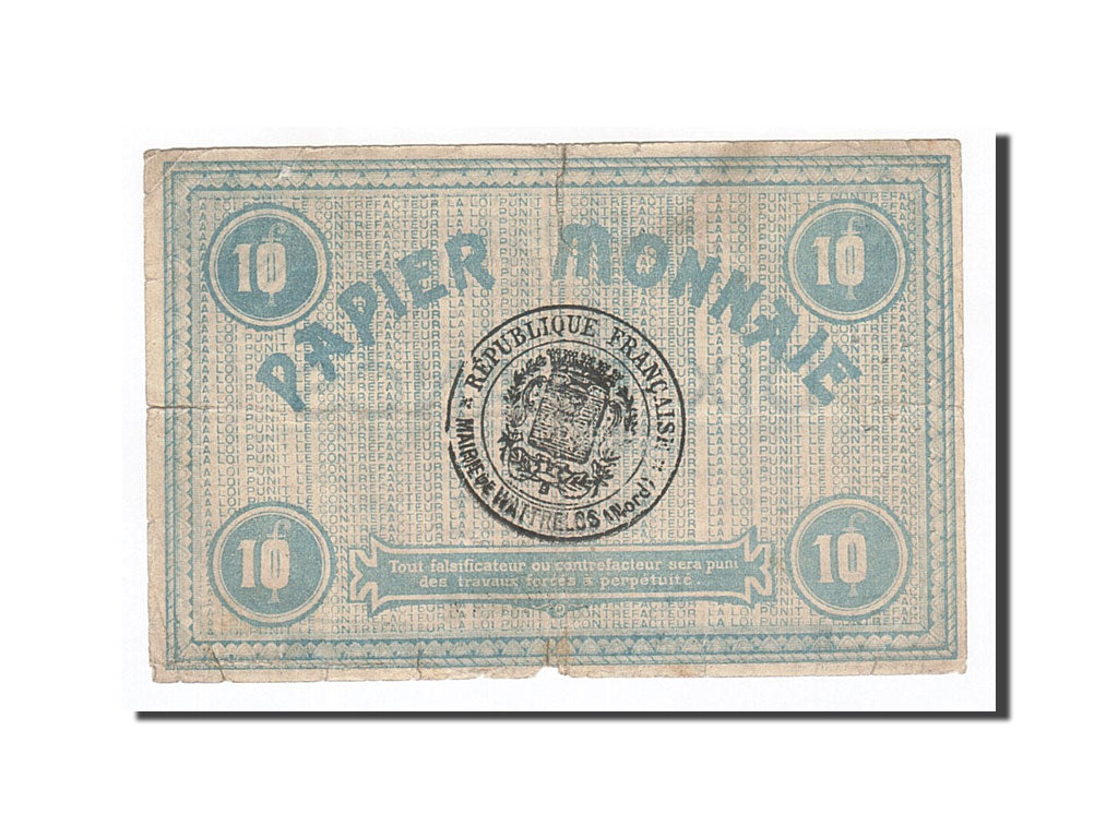 Billete, 10 Francs, Pirot:59-2754, 1915, Francia, BC+, Wattrelos