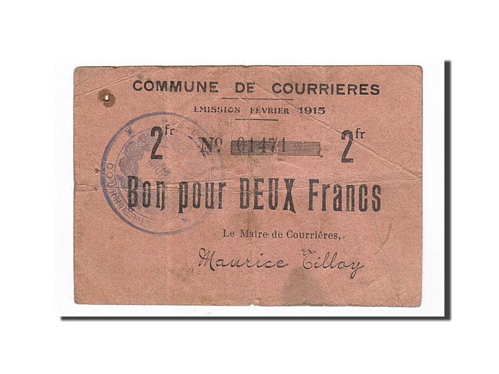 France, Courrières, 2 Francs, 1915, VF(30-35), Pirot:62-300