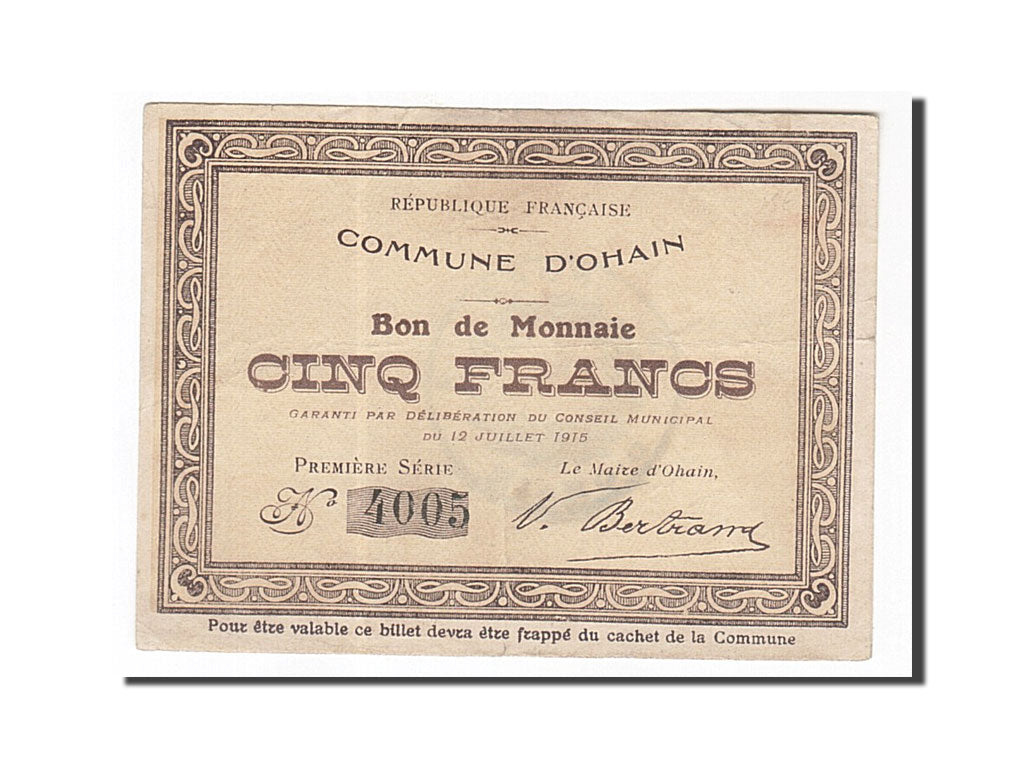 Banknote, Pirot:59-1882, 5 Francs, 1915, France, EF(40-45), Ohain