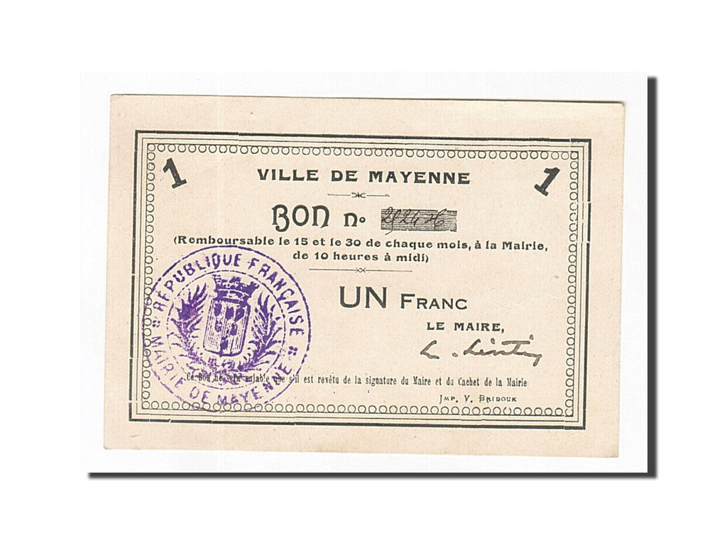 Banknote, Pirot:53-03, 1 Franc, France, UNC(63), Mayenne