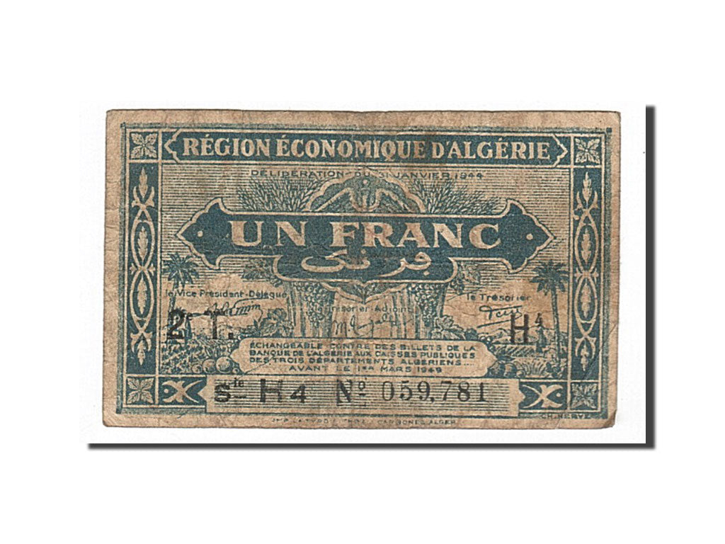Banknote, Algeria, 1 Franc, 1944, 1944-01-31, KM:101, VF(20-25)