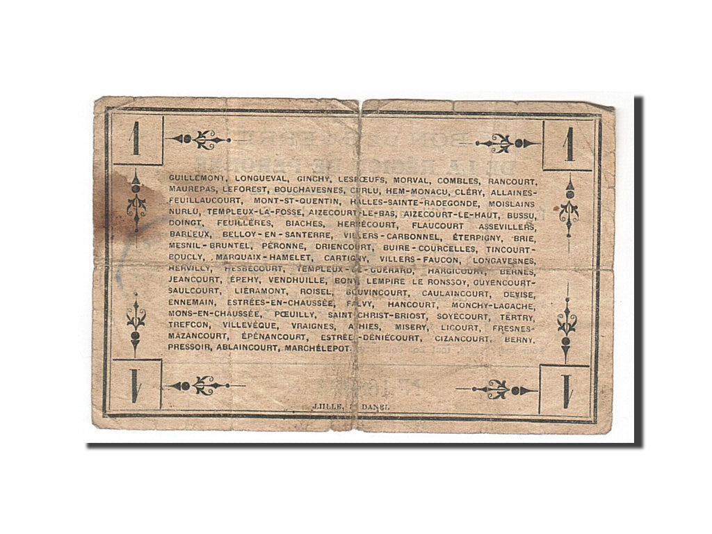 Banconote, Pirot:80-414, MB, Peronne, 1 Franc, 1915, Francia