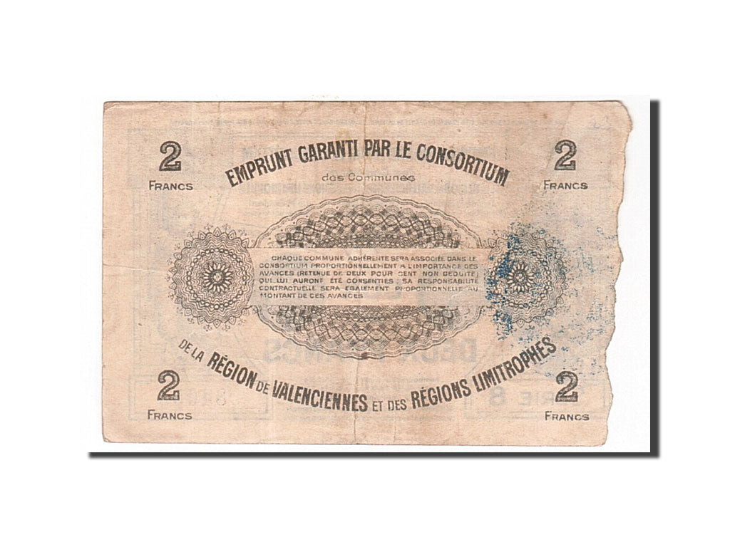 Banknote, Pirot:59-2567, 2 Francs, 1916, France, EF(40-45), Valenciennes