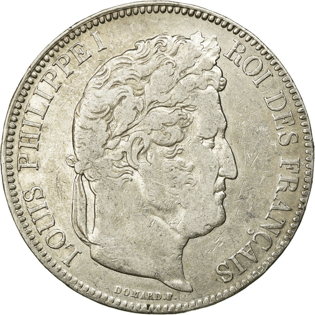 Moneta, Francia, Louis-Philippe, 5 Francs, 1843, Strasbourg, MB+, Argento